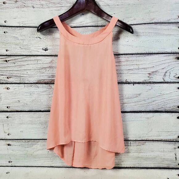 BKE red Women's Peach Sleeveless High Neck Halter Top Size Small Back Strap Deta - Picture 1 of 7